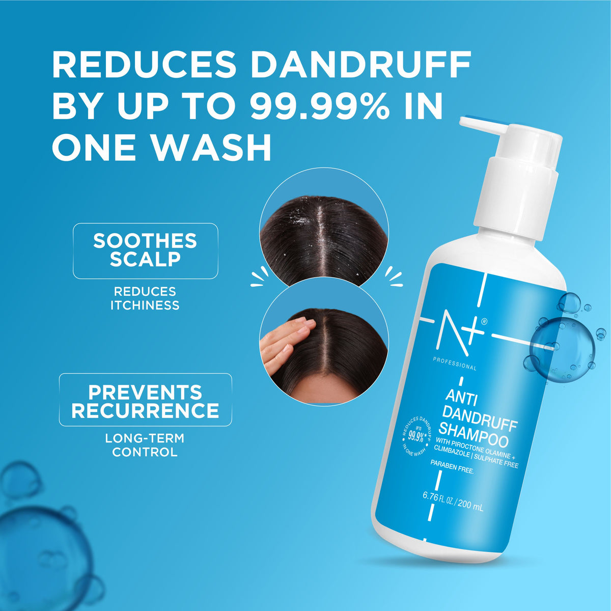 N+ Plus Professional Anti Dandruff Shampoo, Reduces Dandruff upto 99.99% in one wash
