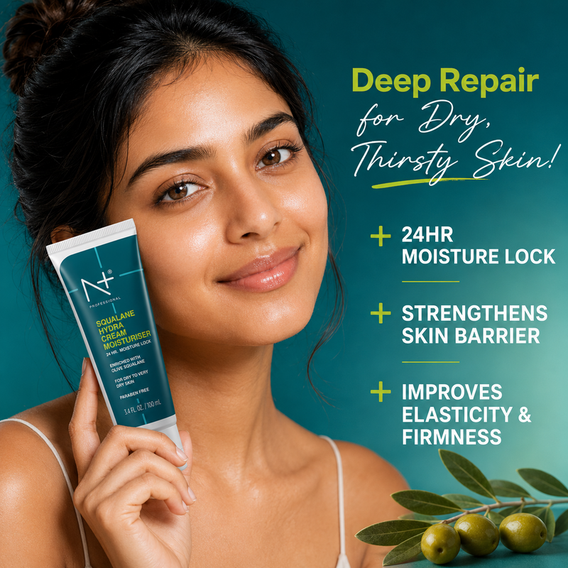 Squalane Hydra Cream Moisturiser, Enriched with Olive Squalane, For dry to very dry skin, 24 HR* Moisture Lock- 100ml