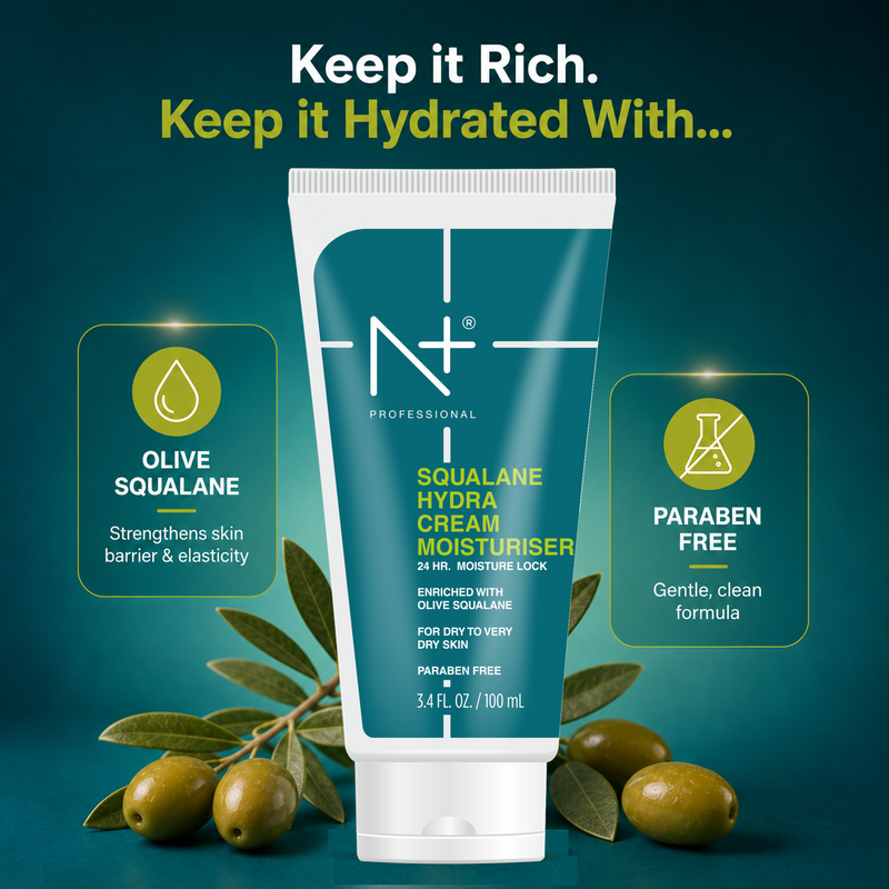 Squalane Hydra Cream Moisturiser, Enriched with Olive Squalane, For dry to very dry skin, 24 HR* Moisture Lock- 100ml