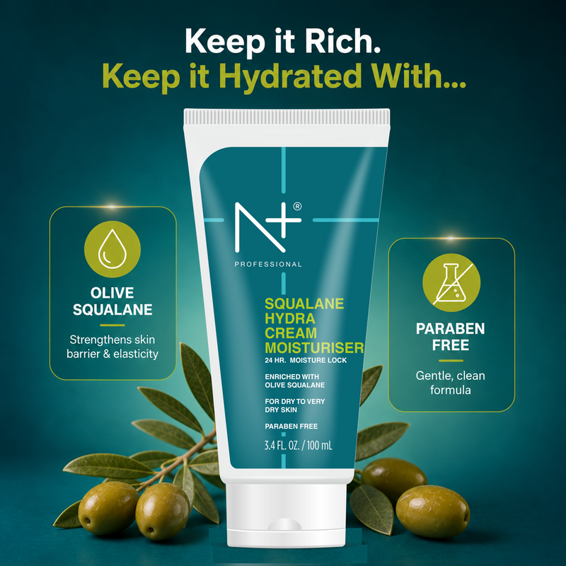 Squalane Hydra Cream Moisturiser, Enriched with Olive Squalane, For dry to very dry skin, 24 HR* Moisture Lock- 100ml
