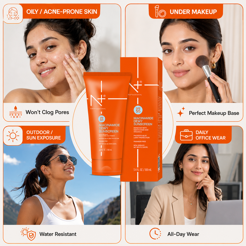 SPF 55 Niacinamide Dewy Sunscreen Cream | Non-Greasy (100 ML)