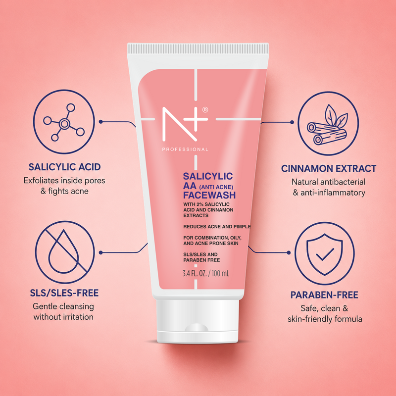 Salicylic AA (Anti Acne) Facewash, Reduce Acne & Pimple, SLS & Paraben Free- 100ml